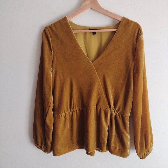 J.Crew Faux Wrap Velvet Blouse 8 Dijon Yellow Long Sleeve Top - Picture 11 of 11